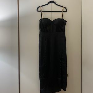 Meshki, size large black corset dress with gold chain straps, worn once
